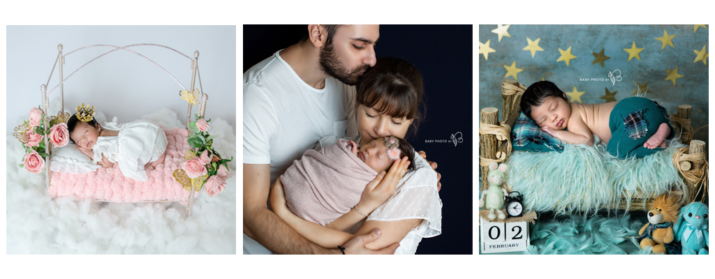 collage of three photos from newborn photoshoot 
